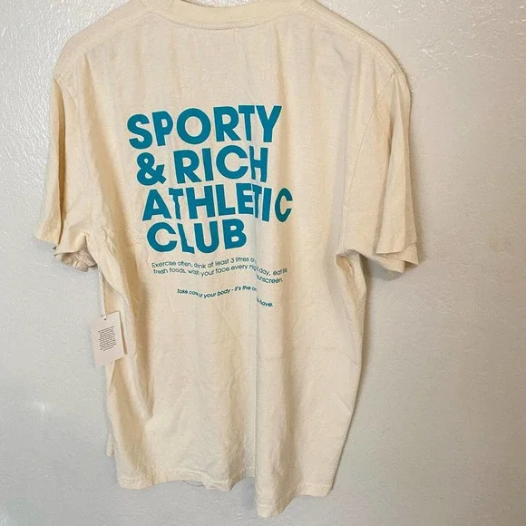 Sporty & Rich Athletic Club Tee Shirt Cream Size S - Picture 6 of 8
